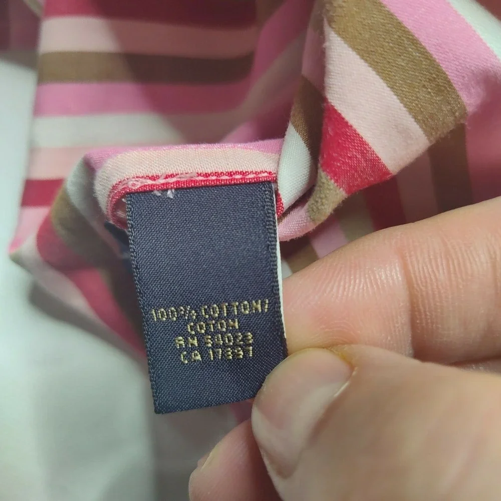 VTG Banana Republic Men Large Pink Striped Flip Cuff Cotton Button‎ Shirt